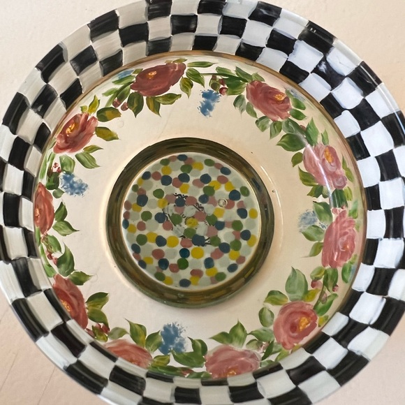 MacKenzie-Childs, Ltd 1983 Small Glass Floral Checkerboard Polka Dot Bowl - Picture 4 of 13
